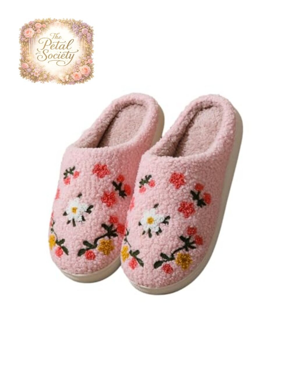 Fuzzy Flower Slippers Memory Foam Non Slip House Shoes
